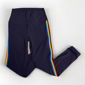 Zyia Active Womens Rainbow Stripe Luxe Legging Size Small Navy Blue Inseam 23”